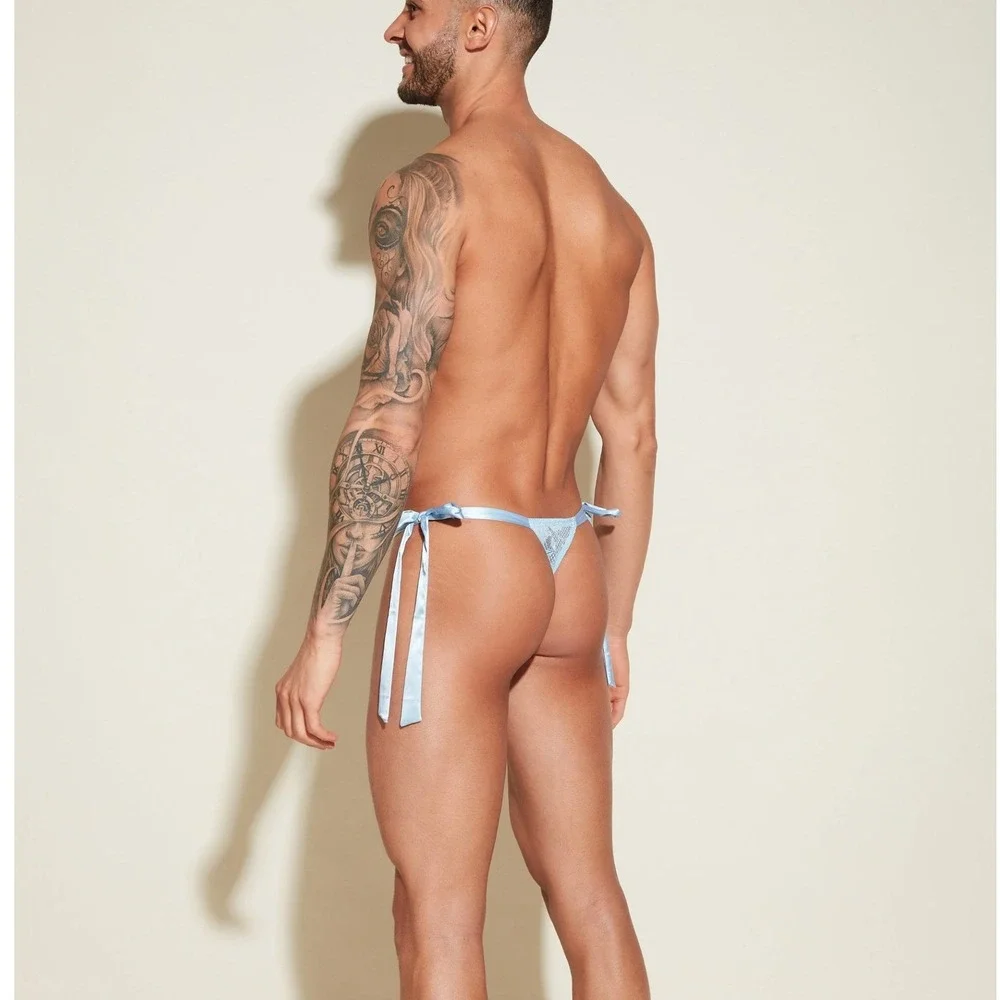 Cosabella Never Say Never Mens Lace Side Tie Thong Light Blue‎ Underwear
